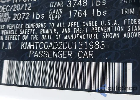 2013 Hyundai Veloster Base W/Black z USA, uszkodzony, nr VIN KMHTC6AD2DU131983